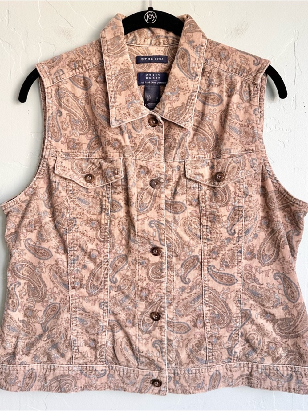Vintage Crazy Horse Women’s Corduroy Paisley Boho Button-Front Vest‎ Size Large